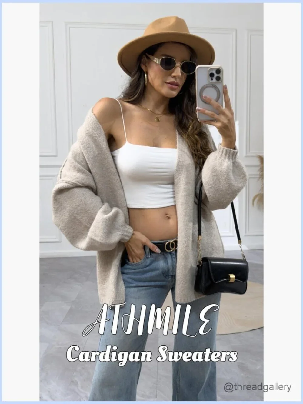 Oversized Lantern Sleeve Knit Cardigan Sweater